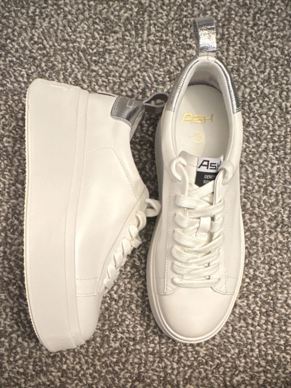 ASH White Platform Sneakers with Silver Heel Accent